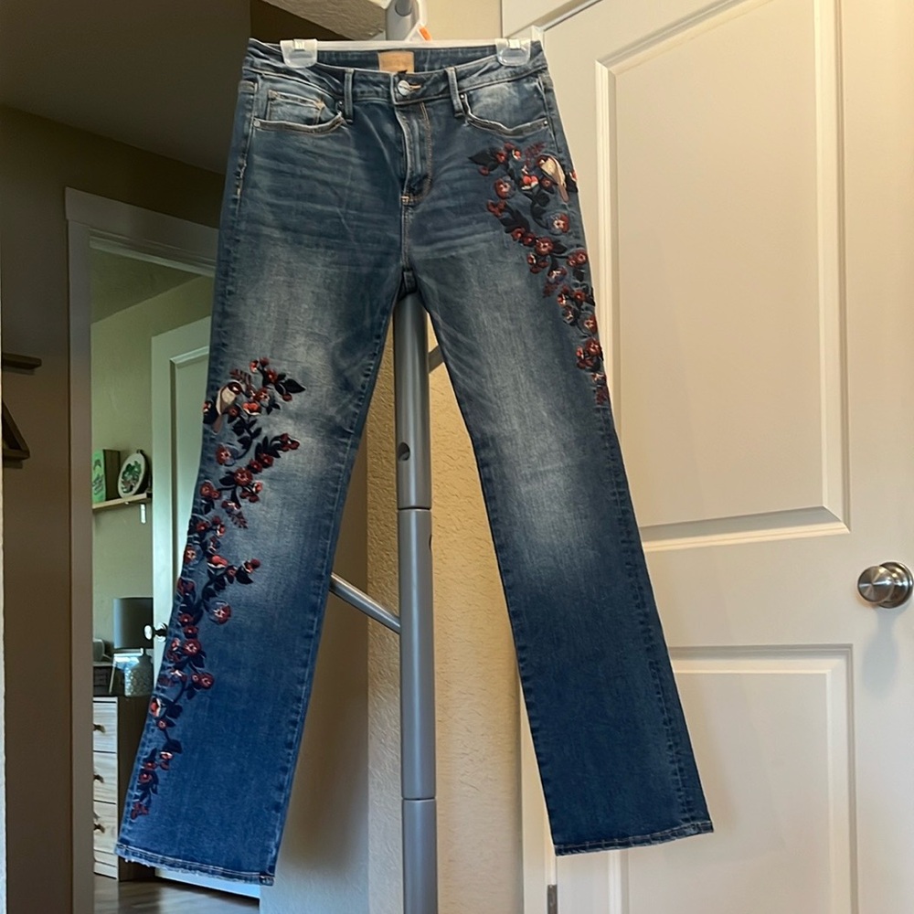 DRIFTWOOD Bootcut Jeans with Bird and Floral Embroidery